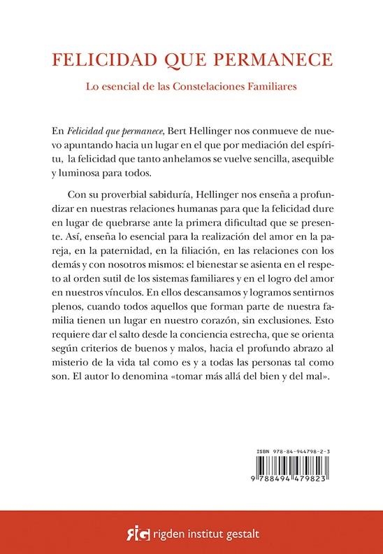 FELICIDAD QUE PERMANECE | 9788494479823 | HELLINGER, BERT